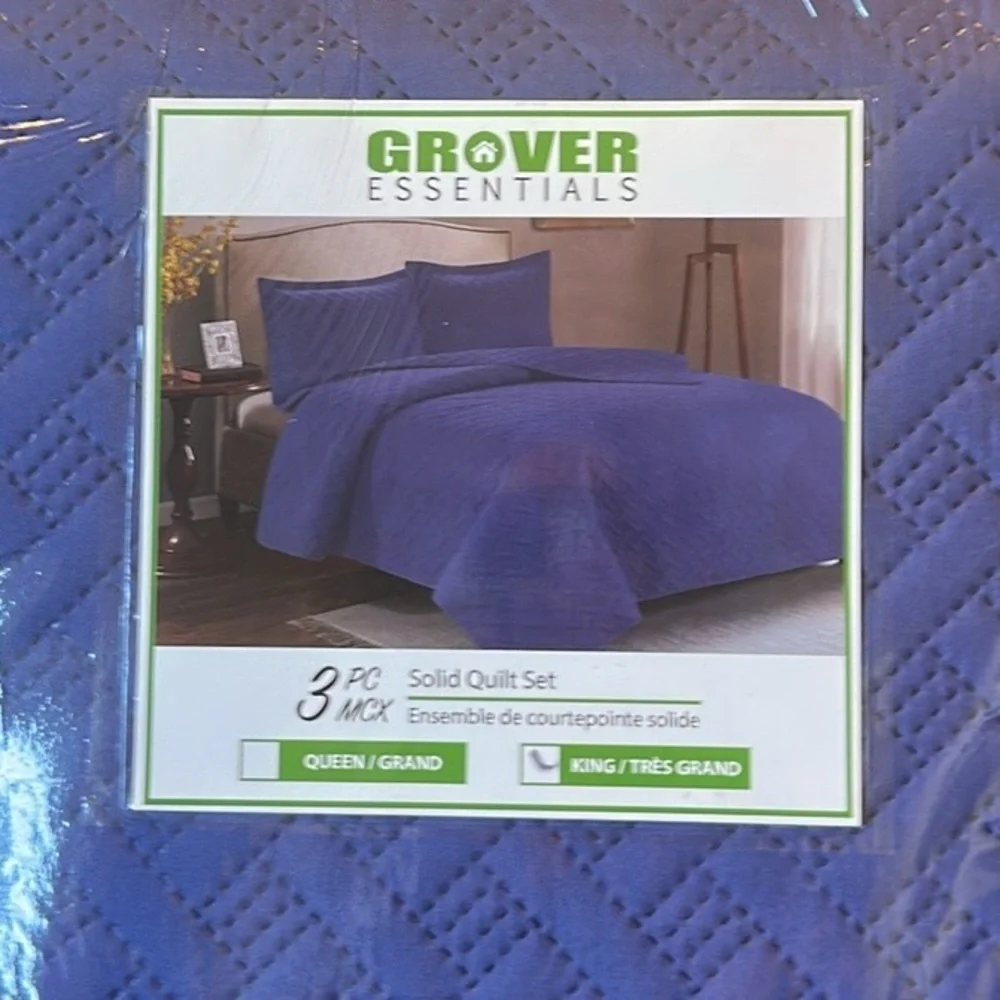 3PC Quilt Bedspread Set Oversized King Blue Coral